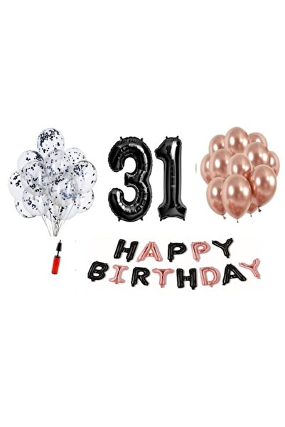 Domi Party & Gifts Set 36 baloane , Happy Birthday negru/rose gold aniversare...