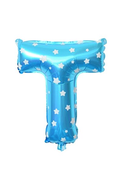 Danex Balon folie litera T, 40 cm, imprimeu stea, albastru