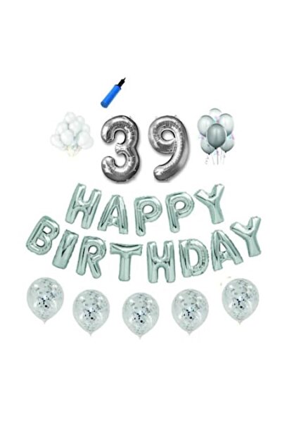 Domi Party & Gifts Set baloane Happy Birthday , 39 ani, argintiu