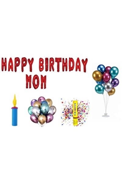 OEM Set baloane „La mulți ani, mamă”, decor tort, 77 buc, roșu