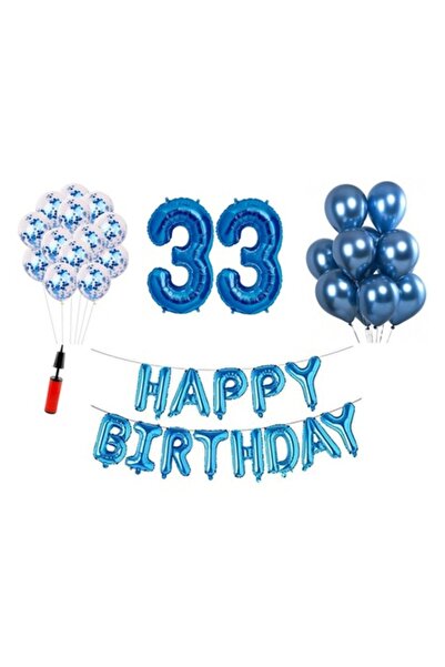OEM Set baloane, 36 piese, La mulți ani (33 ani), numere folie 101 cm, albastru