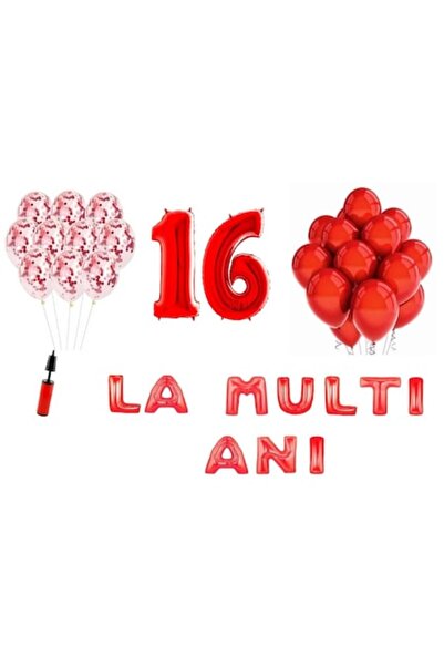 Domi Party & Gifts Set 33 baloane , La Multi Ani aniversare 16 ani, cifre fol...
