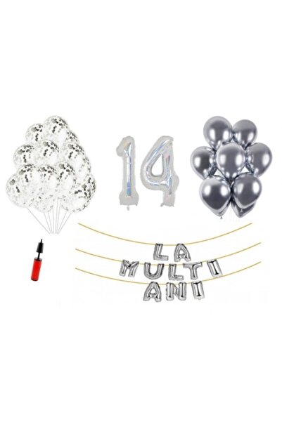 OEM Set de 33 de baloane aniversare „La Multi Ani” 14 ani, 100 cm, numere hol...