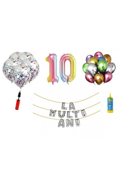 Domi Party & Gifts Set 34 baloane, La mulți ani de 10 ani, numere folie 100 c...