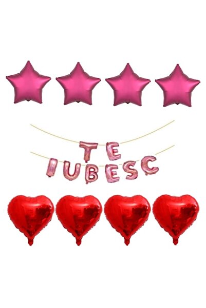 Domi Party & Gifts Set de 16 baloane folie I LOVE YOU auriu roz , inimioare r...