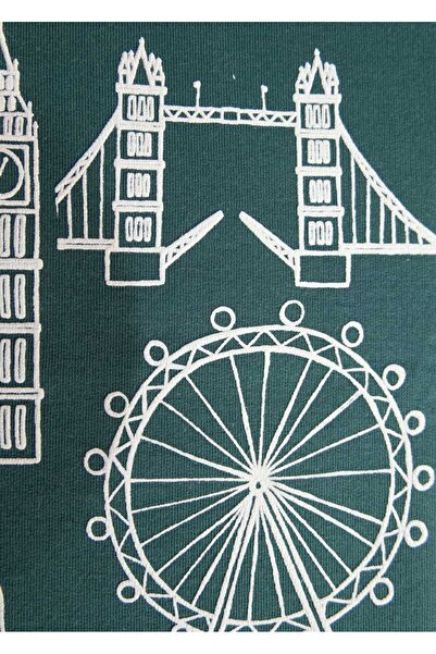 Ozmoz By Mukadder Özden Organic Cotton London Printed Winter Boys' Sweatshirt Green