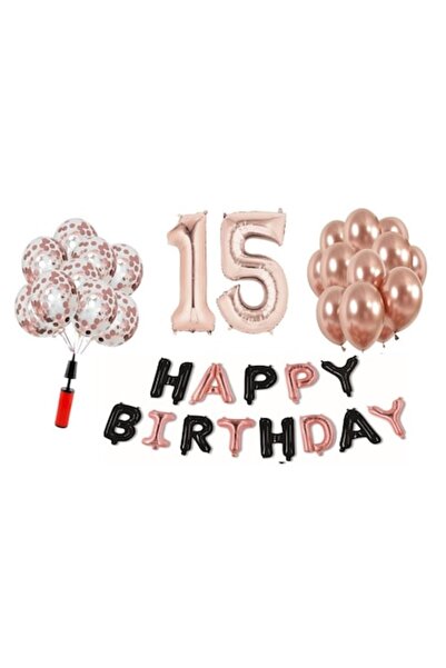 Domi Party & Gifts Set 36 baloane , Happy Birthday rose gold/negru aniversare...