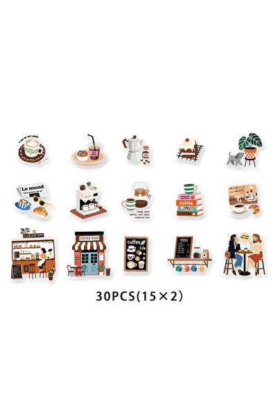 choice2 30 قطعة من ملصقات نمط مقهى بعد الظهر للديكور، سجل القصاصات، الكمبيوتر...