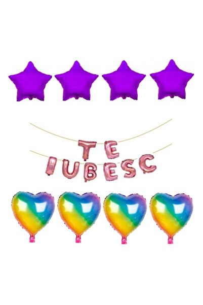 Domi Party & Gifts Set de 16 baloane folie I LOVE YOU auriu roz , inimioare c...