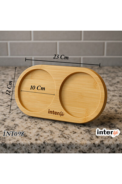 İnterlife Bamboo Coaster Oval Presentation and Serving Tray - Wooden Tray - Oil Pot Coaster