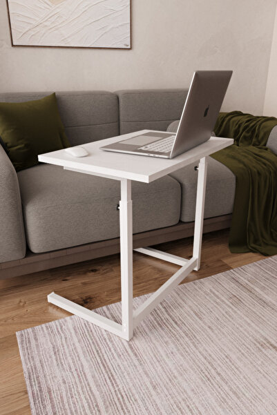 Flinder Beyaz, Yükseklik Ayarlı Laptop Masası, Çalışma Masası, Bilgisayar Masası, Metal Ayaklı