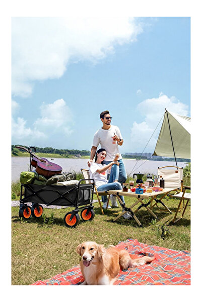 Fujika Yüksek Kapasite Frenli Su Geçirmez Katlanır El Arabası Kamp Piknik Plaj Pazar Market Koli Yük Paket