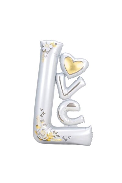 Danex Metallic Foil Balloon, LOVE Shape, 110x64 cm, White, Includes Straw