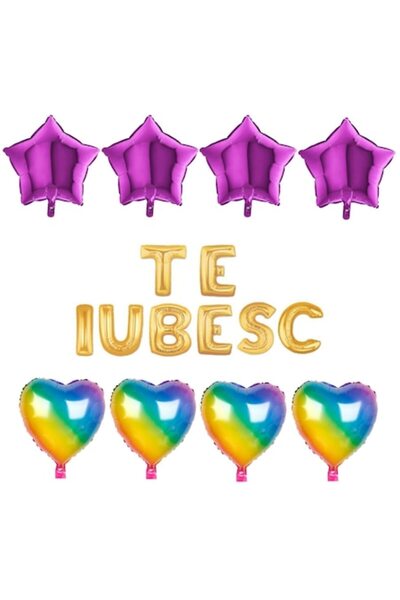 Domi Party & Gifts Set 16 baloane folie I LOVE YOU aurii, Domi Party & Gifts,...