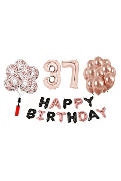 Domi Party & Gifts Set 36 baloane , Happy Birthday rose gold/negru aniversare...