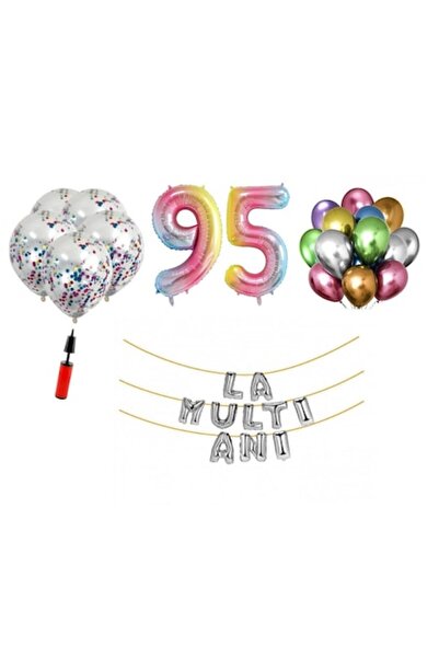 OEM Set de 33 de baloane - La mulți ani 95 de ani, număr folie 100 cm, curcubeu