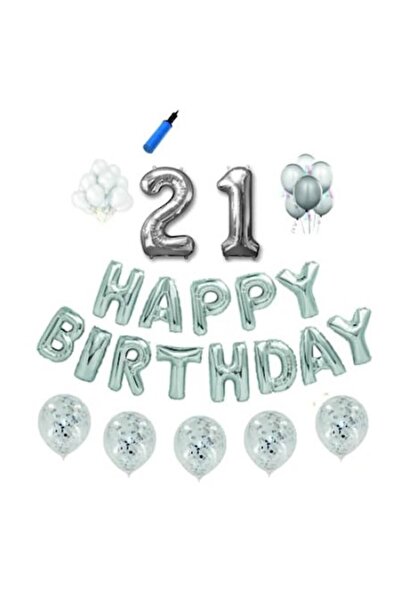 Domi Party & Gifts Set baloane La multi ani , 21 ani, argintiu