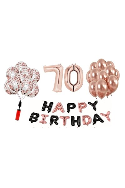 Domi Party & Gifts Set 36 baloane , Happy Birthday rose gold/negru aniversare...