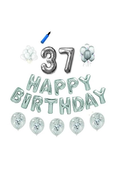 Domi Party & Gifts Set baloane Happy Birthday , 37 ani, argintiu