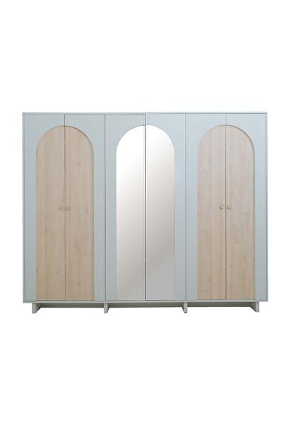 Danube Home خزانة ملابس رينا بستة أبواب ومرآتين - لون بيج غامق، مصنوعة من الخشب الهندسي، 8 أرفف، ضمان لمدة عامين