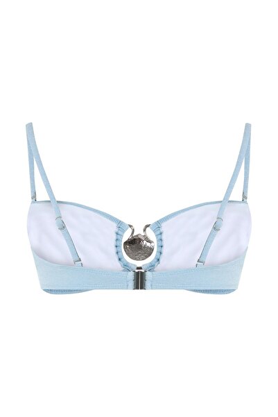 MİSSARWEN LUNARIA İSTİRİDYE AKSESUAR DETAYLI GÜMÜŞ SİMLİ MAVİ BİKİNİ ÜST