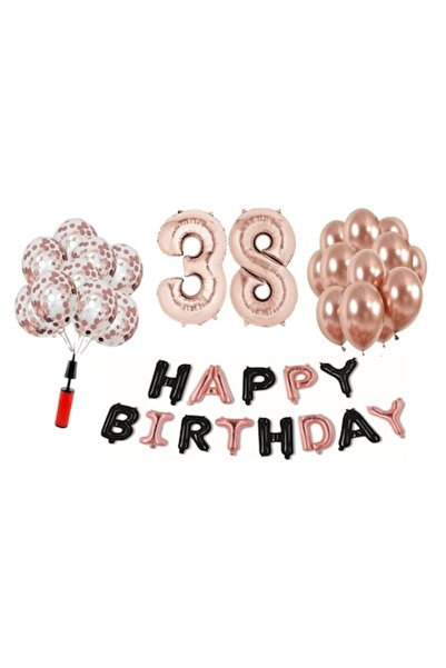 Domi Party & Gifts Set 36 baloane , Happy Birthday rose gold/negru aniversare...