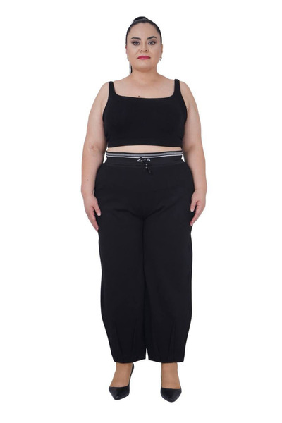 ZANESSI Pantaloni de damă de mărime mare, cu talie înaltă, cu talie elastică ...