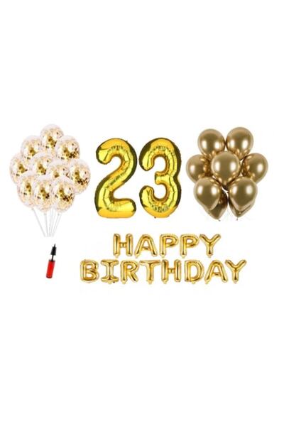 OEM Set de 36 de baloane – La mulți ani „23”, număr folie 100 cm, auriu