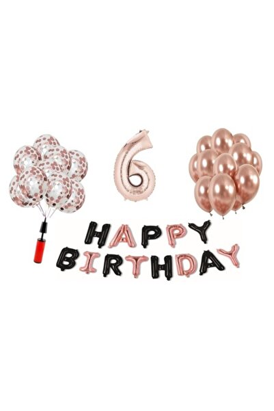 Domi Party & Gifts Set 35 baloane , Happy Birthday rose gold/negru aniversare...
