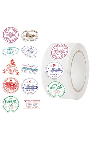 Choice 500 قطعة من ملصقات طوابع جوازات السفر، لفافات ملصقات لسجلات القصاصات والمجلات وأجهزة الكمبيوتر المحمولة واللوح التزلجي والماء