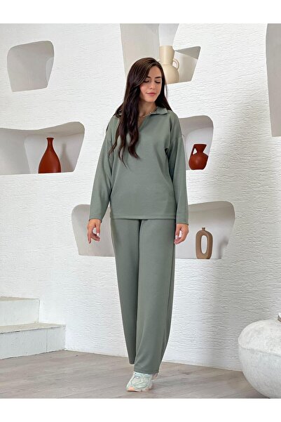 DE'VESTA Modal Tracksuit Set with Collar Detail - Comfortable Soft Casual Women's Bottom Top Set