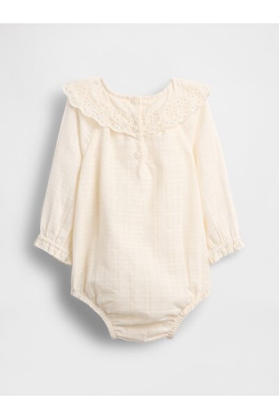 GAP Bebek Krem Eyelet Yaka Balon Bodysuit