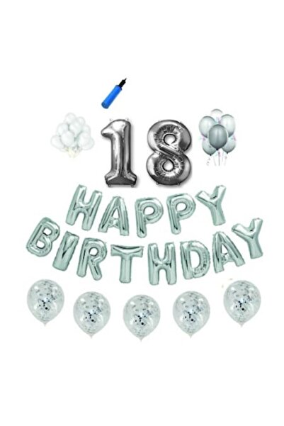 Domi Party & Gifts Set baloane Happy Birthday , 18 ani, argintiu
