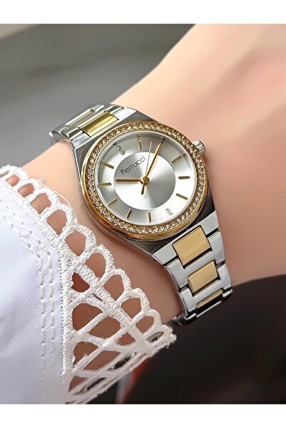 Ferrucci Milano Yuvarlak Gümüş Kadran Gold & Gümüş Metal Kordon Kadın Kol Saati