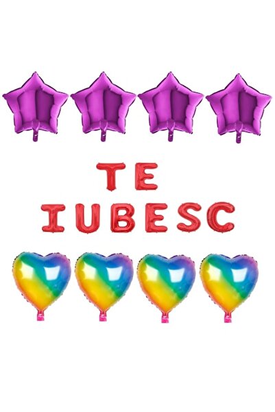 Domi Party & Gifts Set 16 balloons foil TE IUBESC rosu , inimi curcubeu, stel...