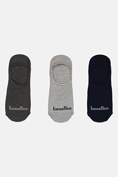 Benetton Men 3 Pairs Brand Logo Invisible Socks, Multicolor