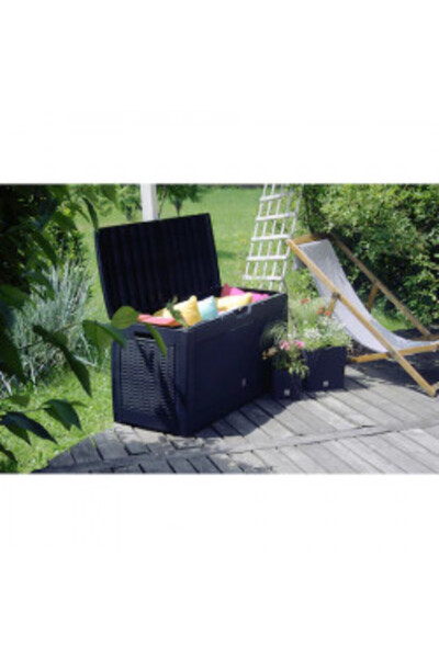 Prosperplast Storage box, rattan braid imitation finish - “Rato”, terra d`ombra brown, 310 liters, cm 119 x 4