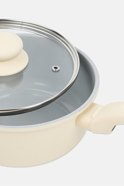 Gibson Home Ceramic Nonstick Aluminum Saucepan With Lid Ivory