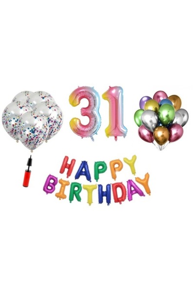 OEM Set baloane, 36 piese, La mulți ani, 31 de ani, număr folie 101 cm, curcubeu