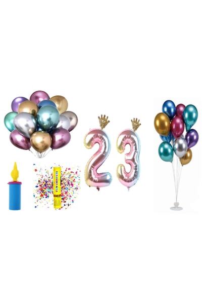 OEM Set baloane aniversare, 23 de ani, model multicolor cu coroană, 60 buc.