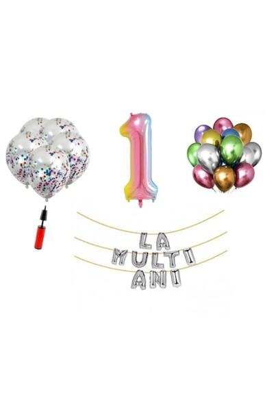 Domi Party & Gifts Set 32 ​​baloane , La mulți ani aniversare 1 an, 100 cm f