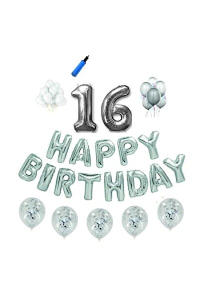 Domi Party & Gifts Set baloane Happy Birthday , 16 ani, argintiu