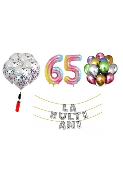 OEM Set of 33 balloons, Happy 65th Anniversary, 100 cm foil numbers, rainbow