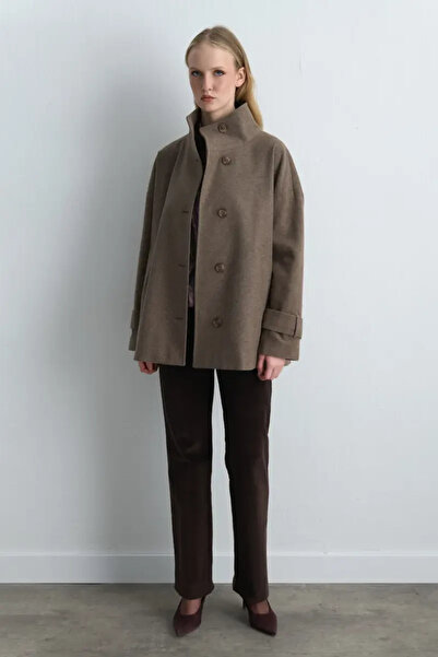 Gusto High Collar Wool Coat - Mink