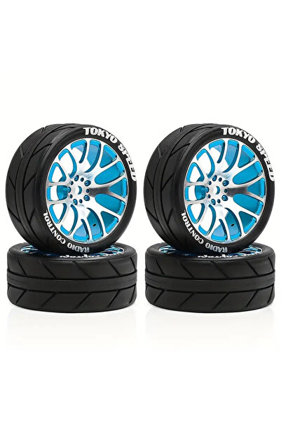 Choice 4pcs R102 BLUE 1/10 RC Racing Wheels & Tires Set - 12mm Hex Metal Rims for Tamiya TT01/TT02/XV01/XV0