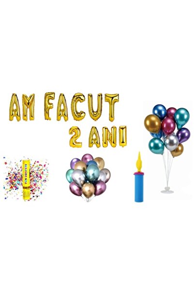 OEM Set baloane aniversare „Am împlinit 2 ani”, aurii, 61 buc