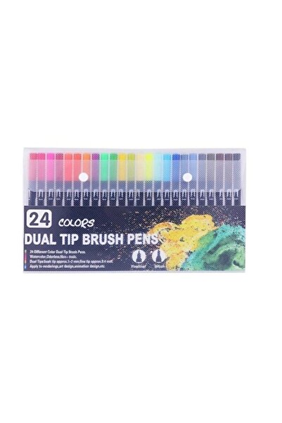 DAMUR Set of 24 Markers, Water-Based, 2 Tip Types, 1-2 mm, 0.4 mm, Black Plas...