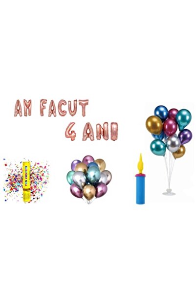 OEM Set of 71 Rosegold 'Am Facut 4 ani' Anniversary Balloons
