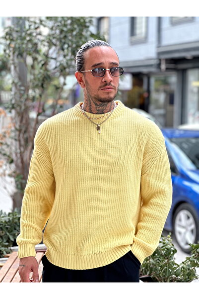 manch collection oversized Βασικό πλεκτό φούτερ κίτρινο