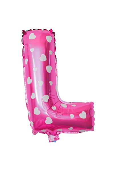 Danex Balon folie metalică Litera L, 40 cm, imprimeu inimioare, roz
